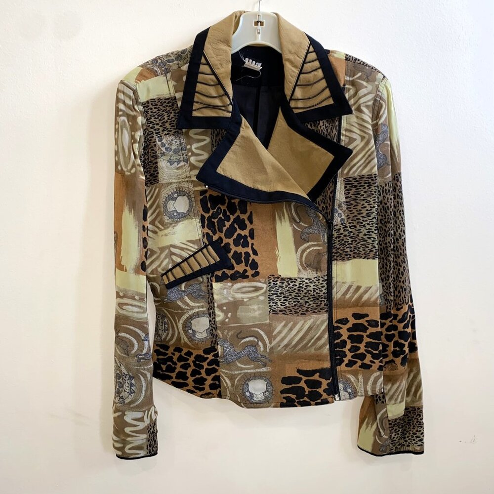 IIF - Long Sleeve Animal Patterned Jacket with Leather Collar